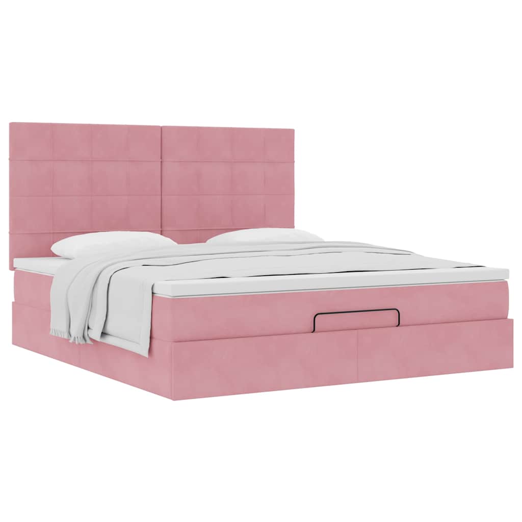 Ottoman Bed with Mattresses Pink 180x200cm Velvet