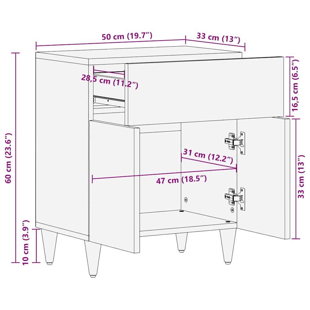 Bedside Cabinet Honey brown 50 x 33 x 60 cm Solid mango wood