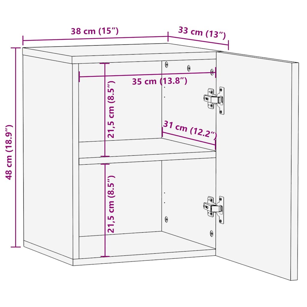 Bathroom Wall Cabinet with Storage Honey brown 38 x 33 x 48 cm