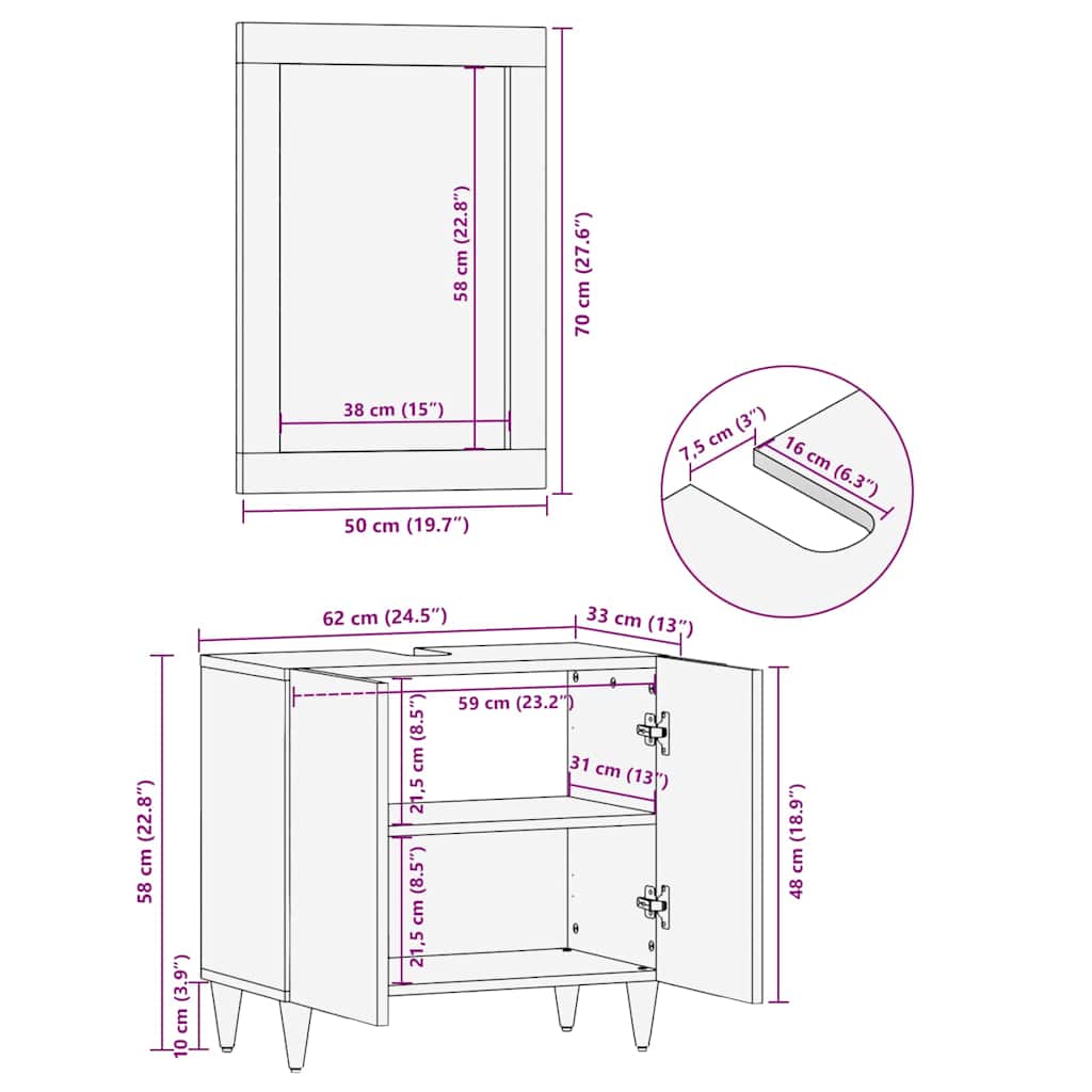 Bathroom Mirror Brown 50 x 70 x 3 cm Solid Mango wood and Glass