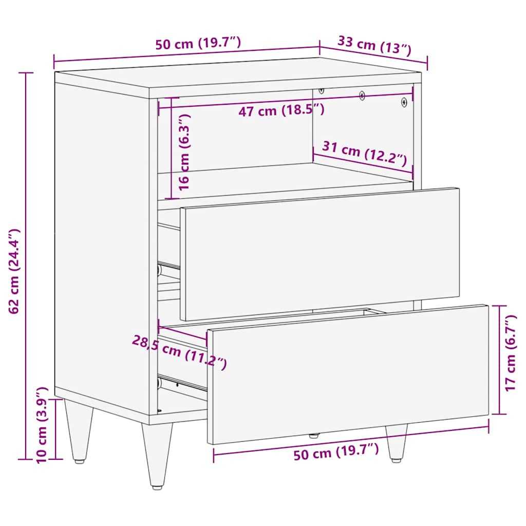 Bedside Tables Brown 50 x 33 x 60 cm Cane and solid mango wood