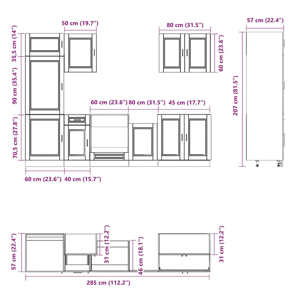 7 Piece Kitchen Cabinet Set Porto White Engineered Wood