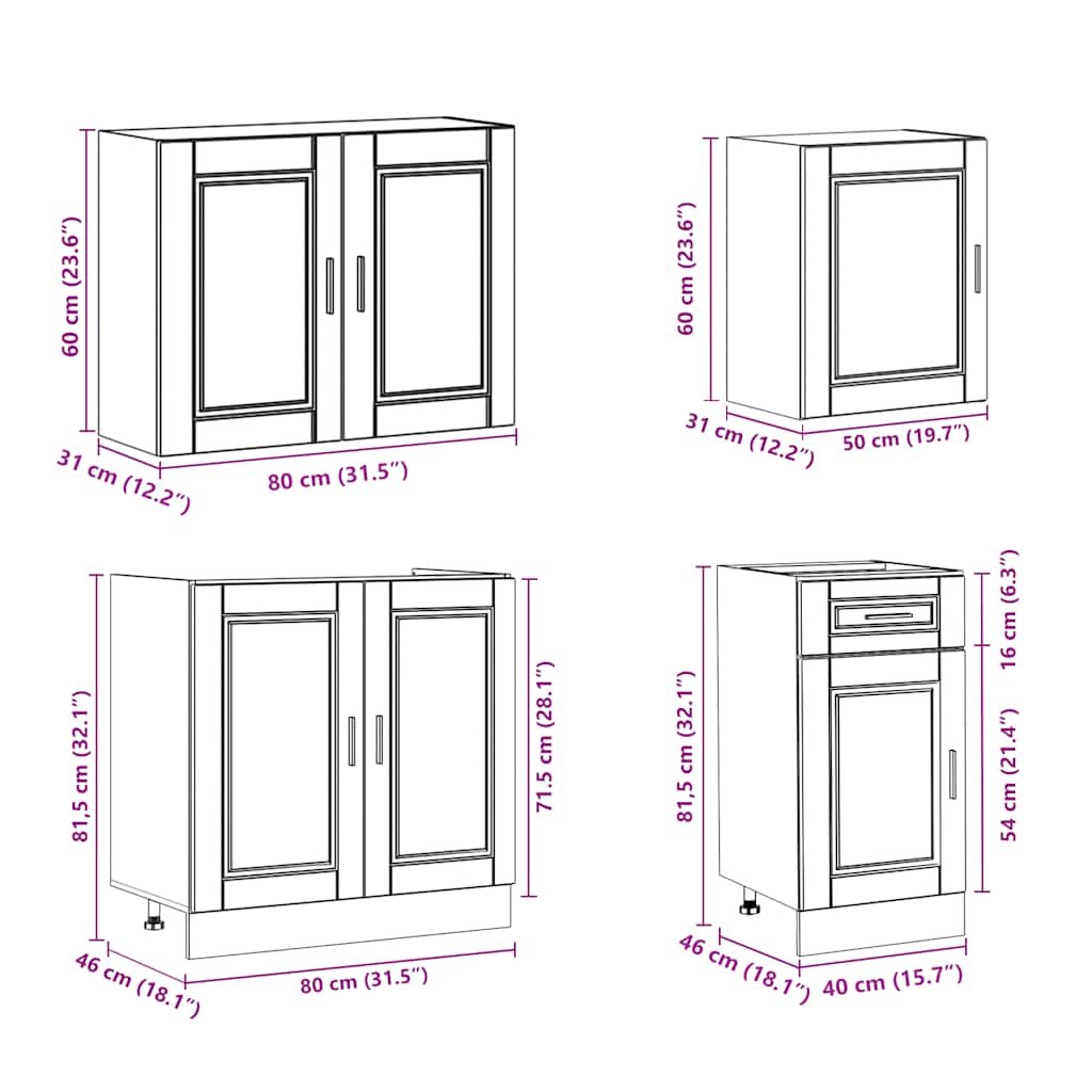 7 Piece Kitchen Cabinet Set Porto White Engineered Wood