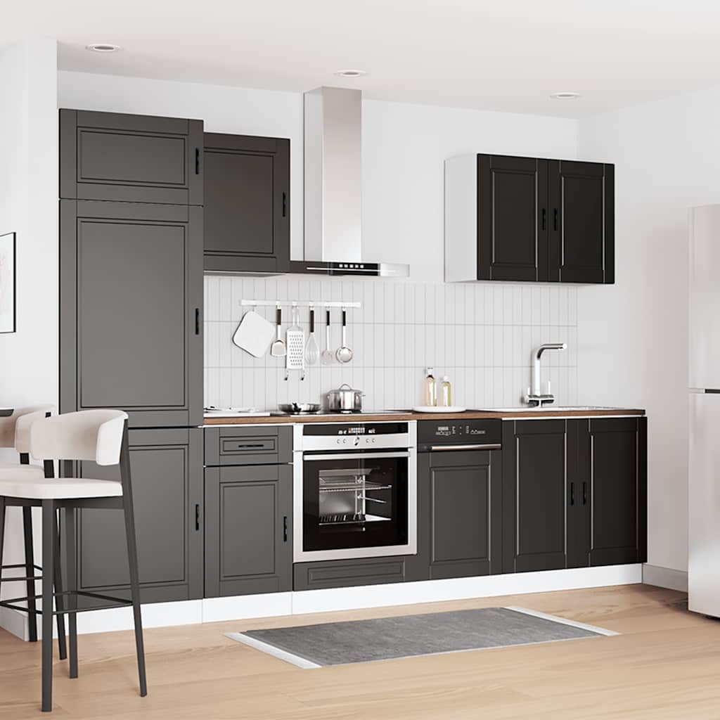 7 Piece Kitchen Cabinet Set Porto Black Engineered Wood