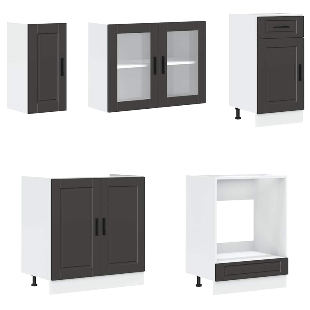 8 Piece Kitchen Cabinet Set Porto Black Engineered Wood