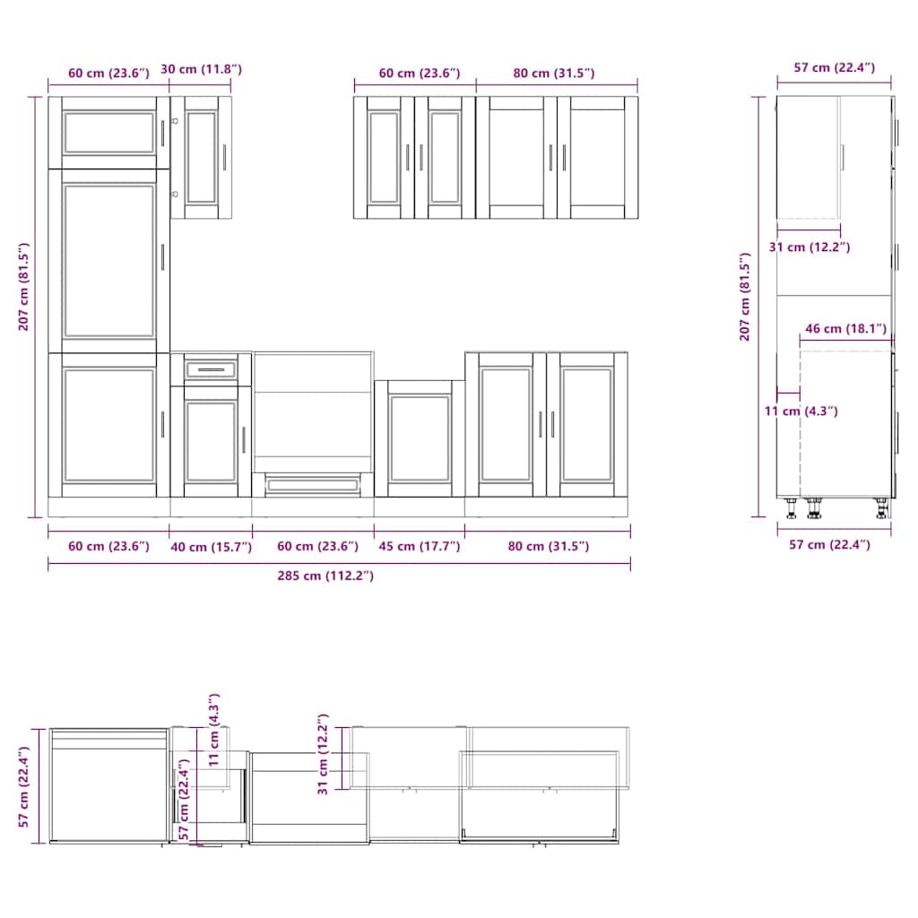 8 Piece Kitchen Cabinet Set Porto Black Engineered Wood