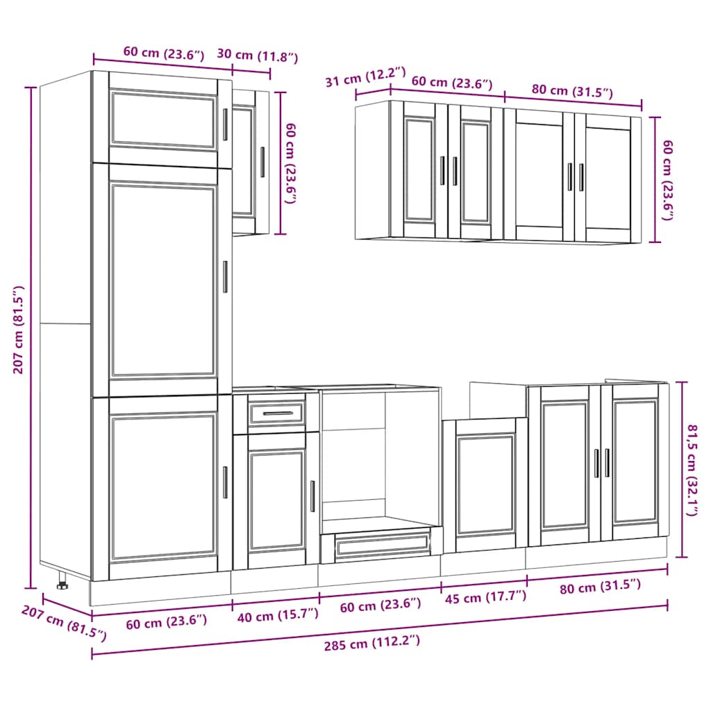 8 Piece Kitchen Cabinet Set Porto Black Engineered Wood