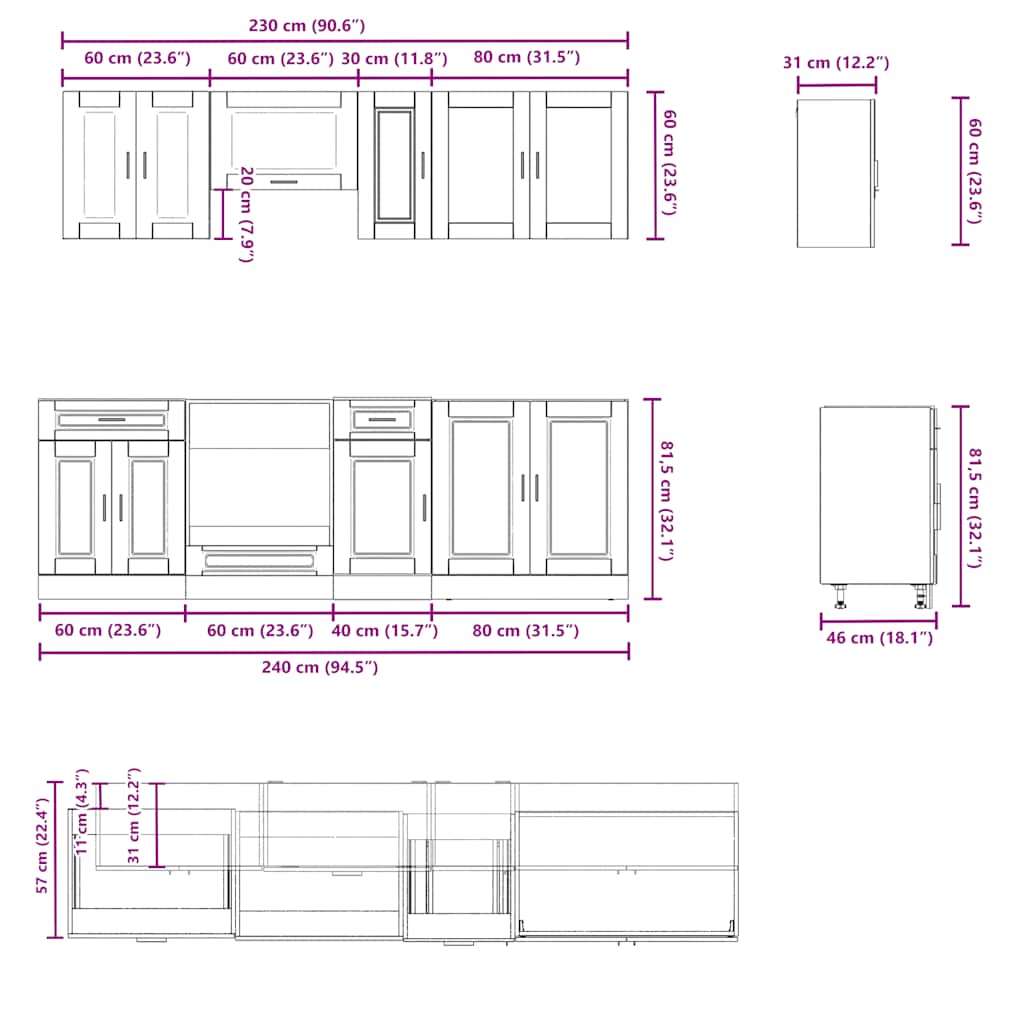 8 Piece Kitchen Cabinet Set Porto White Engineered Wood