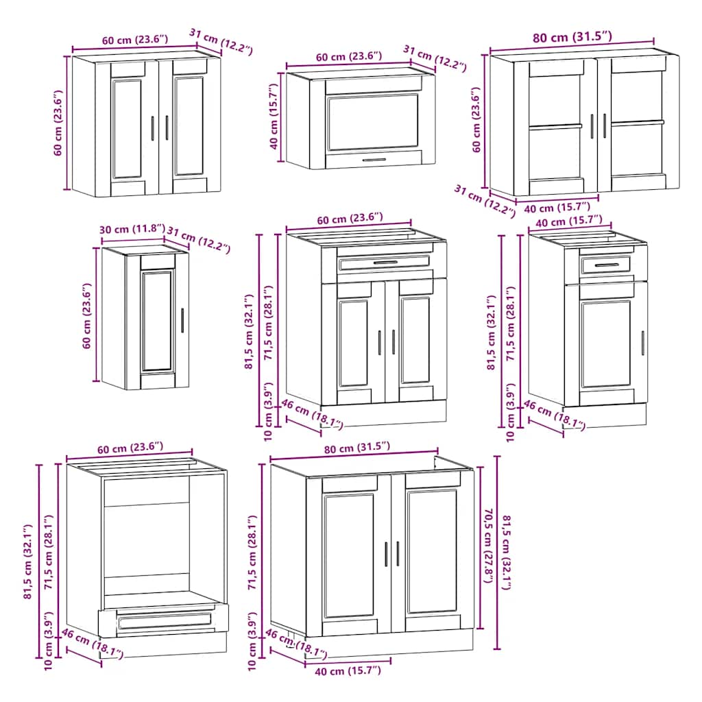 8 Piece Kitchen Cabinet Set Porto White Engineered Wood
