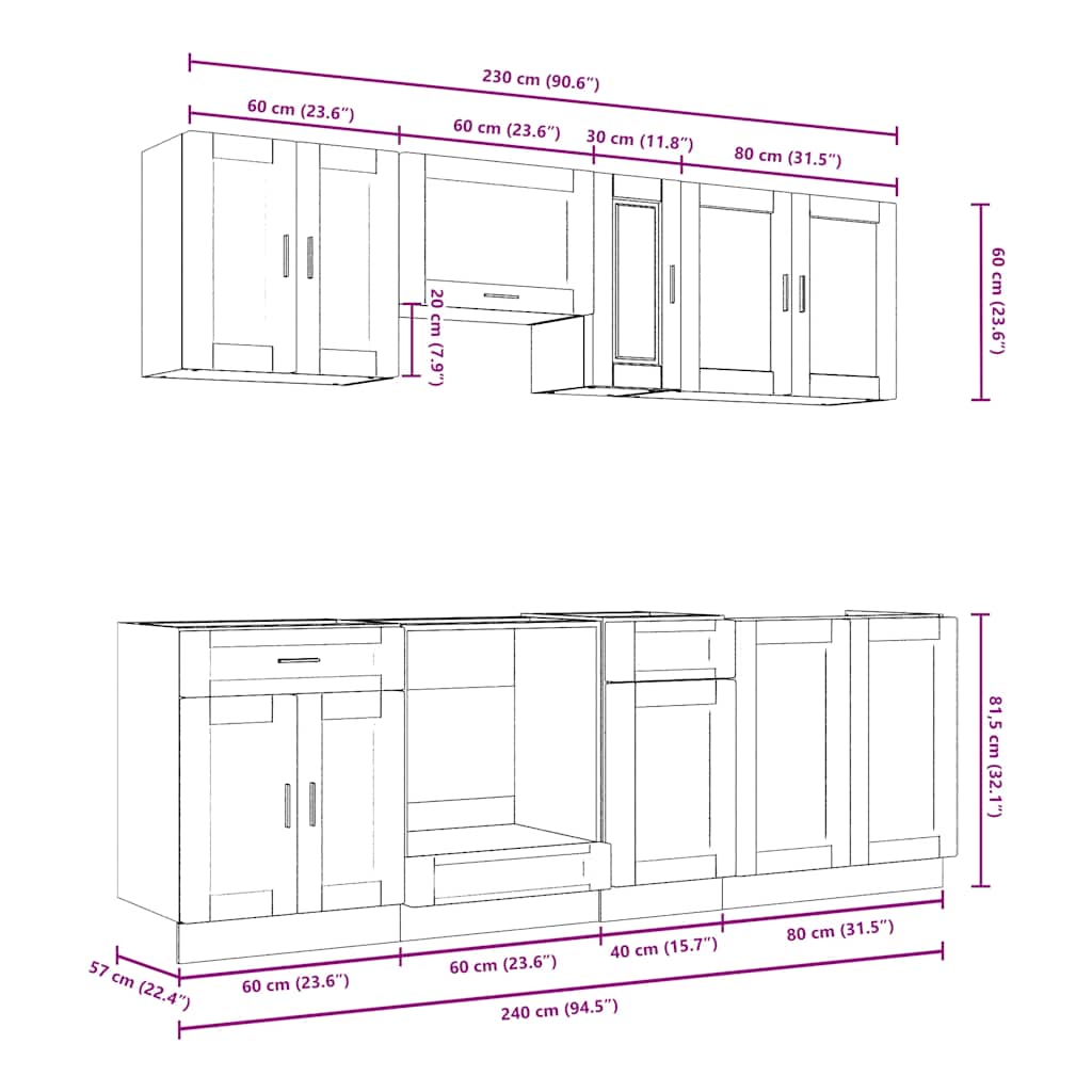 8 Piece Kitchen Cabinet Set Porto White Engineered Wood