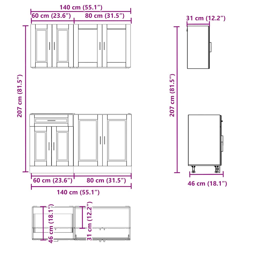 4 Piece Kitchen Cabinet Set Porto Grey Sonoma Engineered Wood