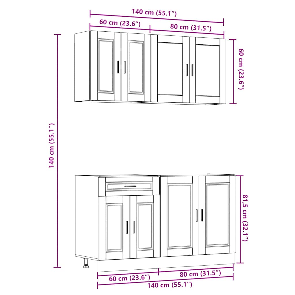 4 Piece Kitchen Cabinet Set Porto Grey Sonoma Engineered Wood
