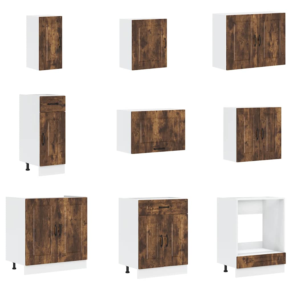 14 Piece Kitchen Cabinet Set Kalmar Smoked Oak Engineered Wood