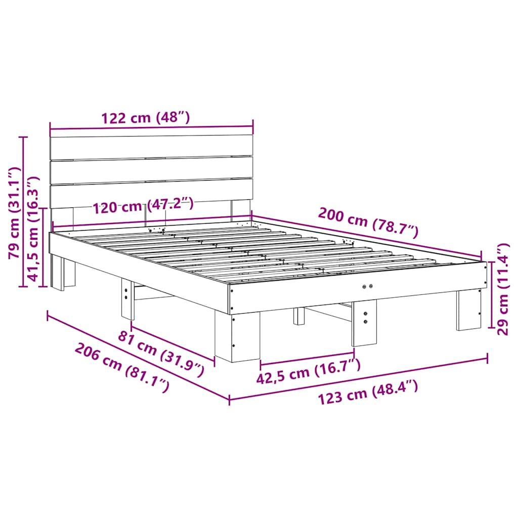 Bed Frame with Headboard without Mattress 120x200 cm Solid Wood Oak