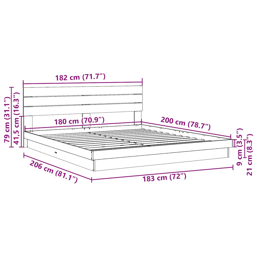 Bed Frame with Headboard without Mattress 180x200 cm Super King Solid Wood Oak