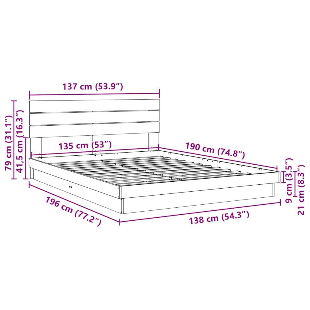 Bed Frame with Headboard without Mattress 135x190 cm Double Solid Wood Oak