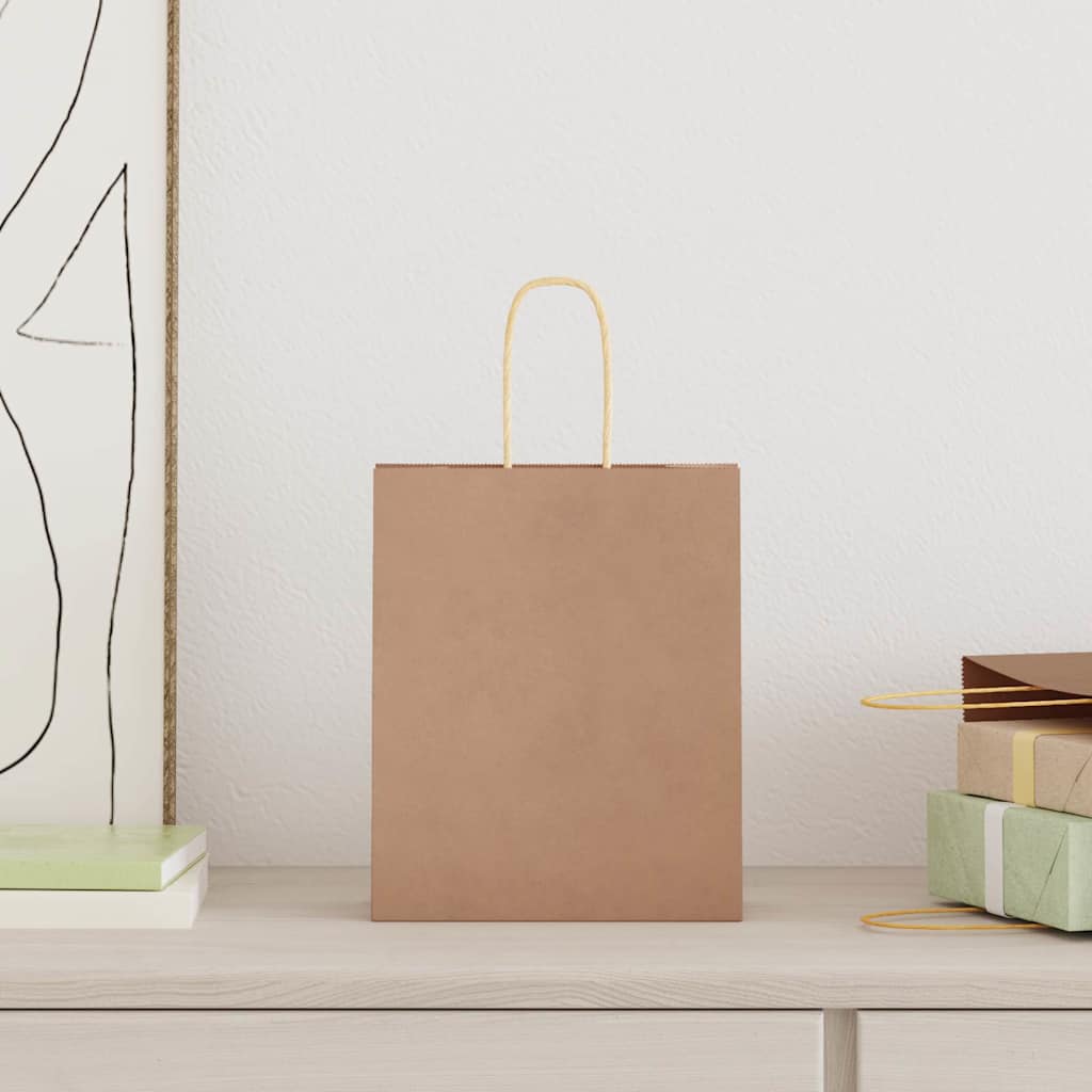 Paper Bags 250 pcs with Handles Brown 18x8x22 cm