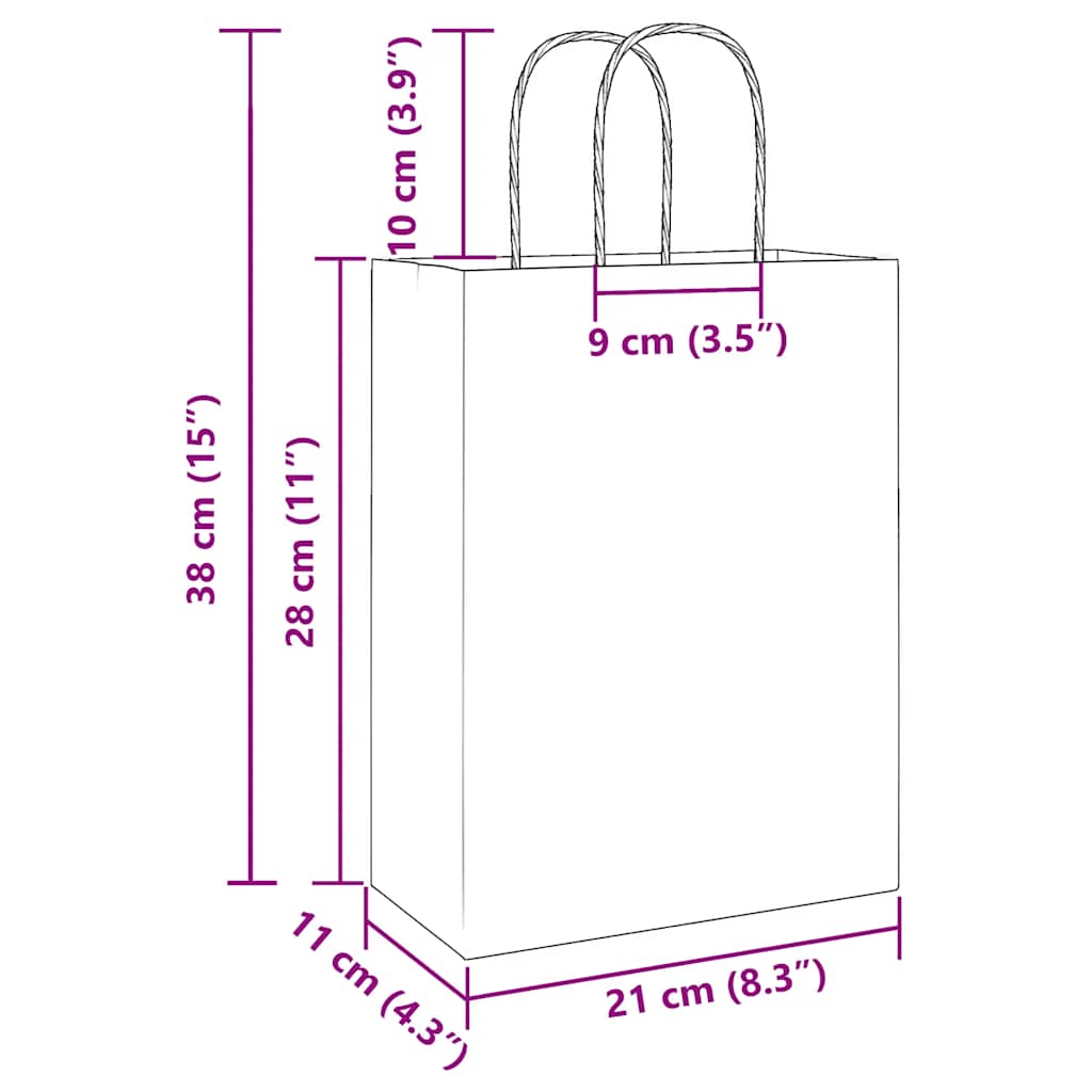 Paper Bags 250 pcs with Handles White 21x11x28 cm