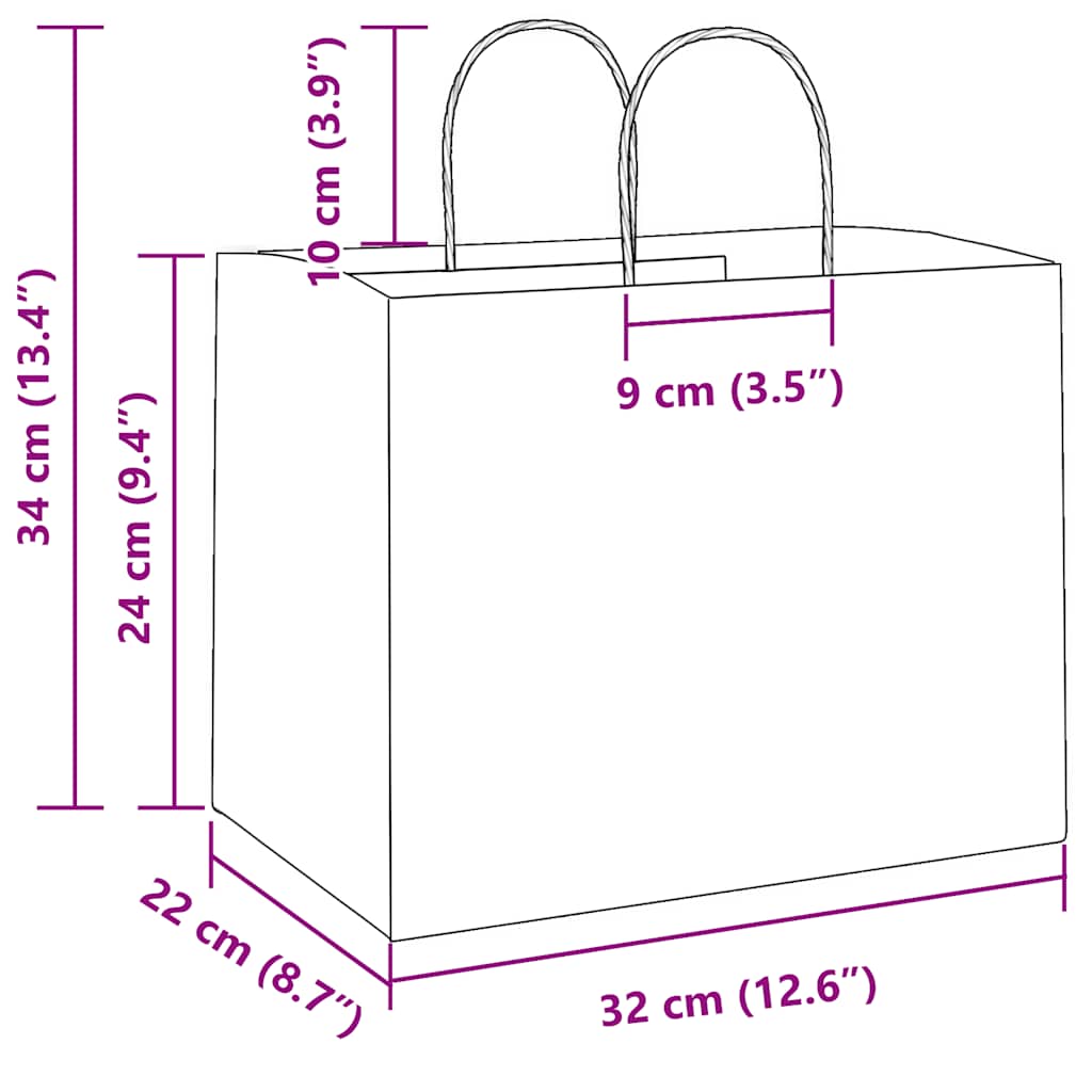 Paper Bags 250 pcs with Handles White 32x22x24 cm