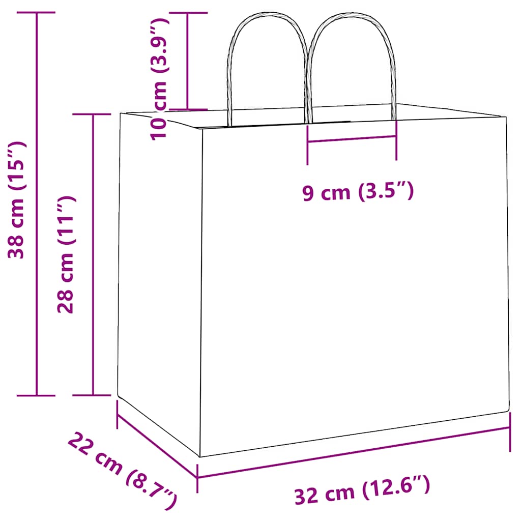 Paper Bags 250 pcs with Handles White 32x22x28 cm