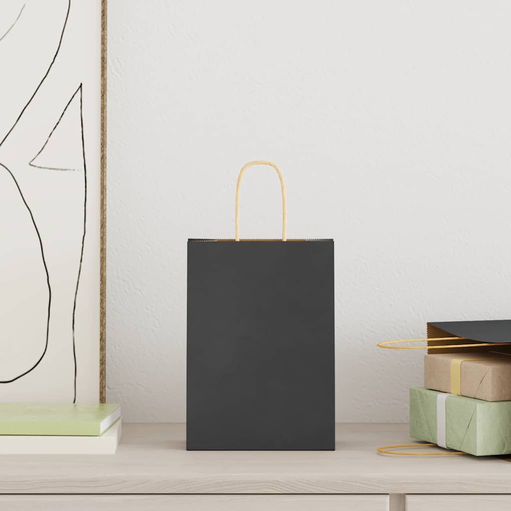 Paper Bags 50 pcs with Handles Black 15x8x21 cm