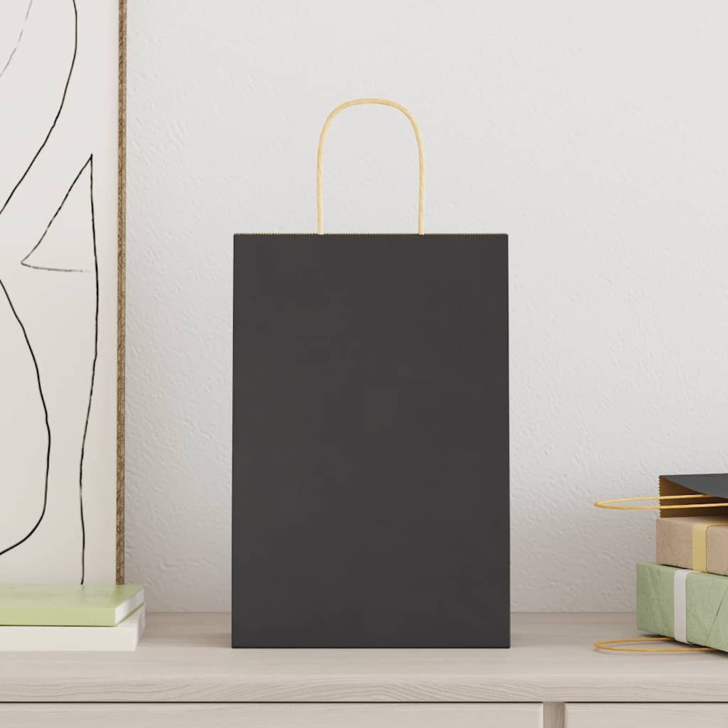 Paper Bags 50 pcs with Handles Black 21x11x31 cm