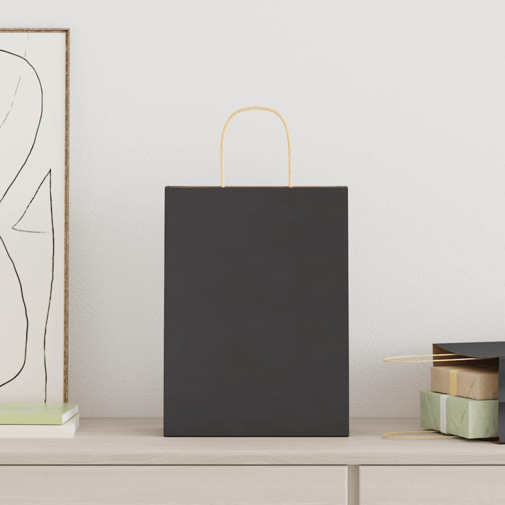 Paper Bags 50 pcs with Handles Black 26x12x35 cm