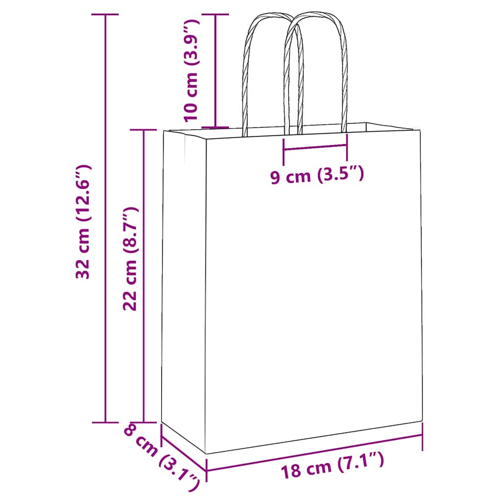 Paper Bags 250 pcs with Handles Black 18x8x22 cm