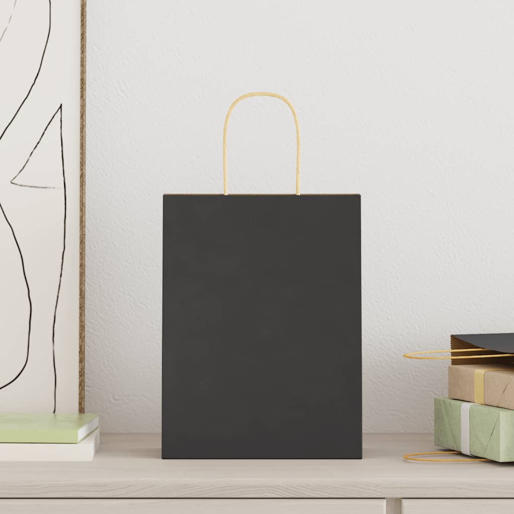 Paper Bags 250 pcs with Handles Black 21x11x28 cm
