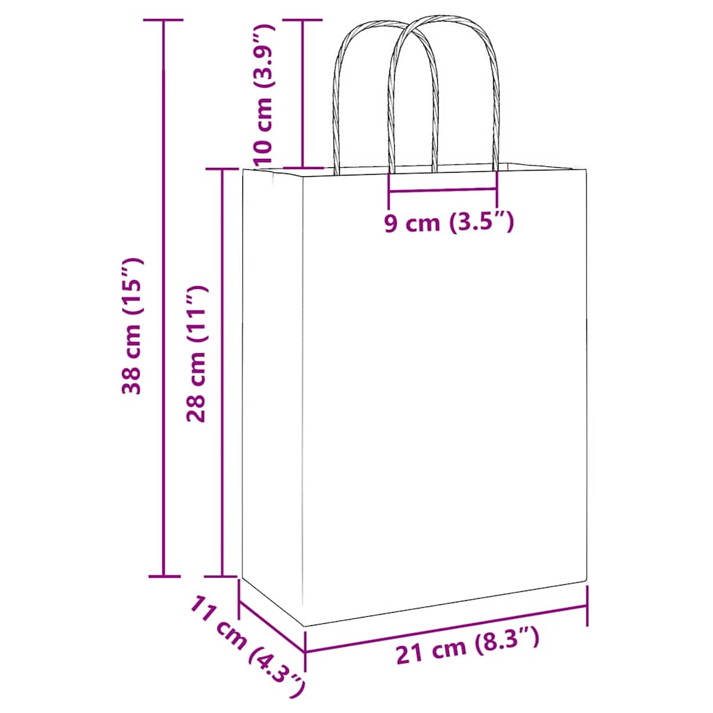 Paper Bags 250 pcs with Handles Black 21x11x28 cm