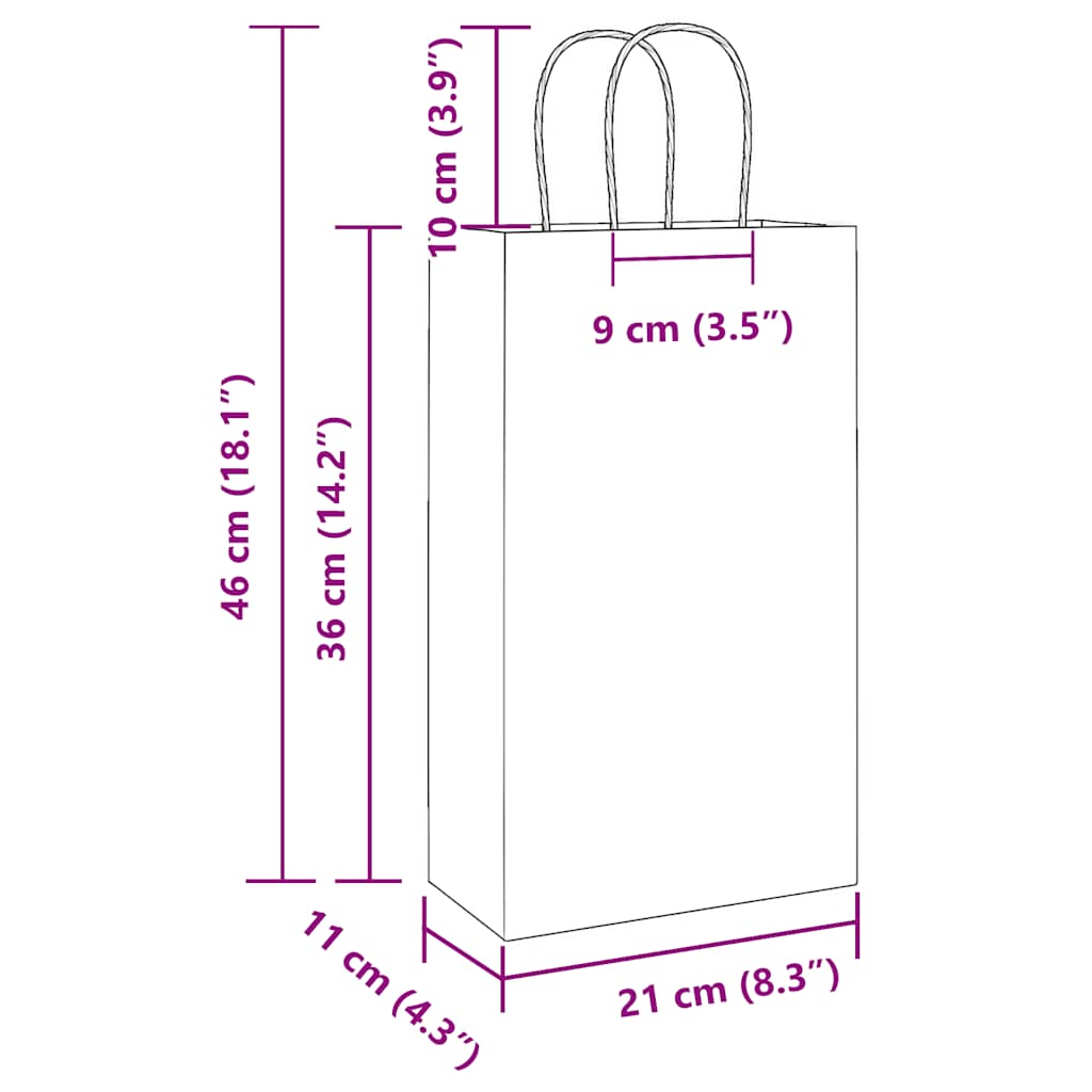 Paper Bags 250 pcs with Handles Black 21x11x36 cm