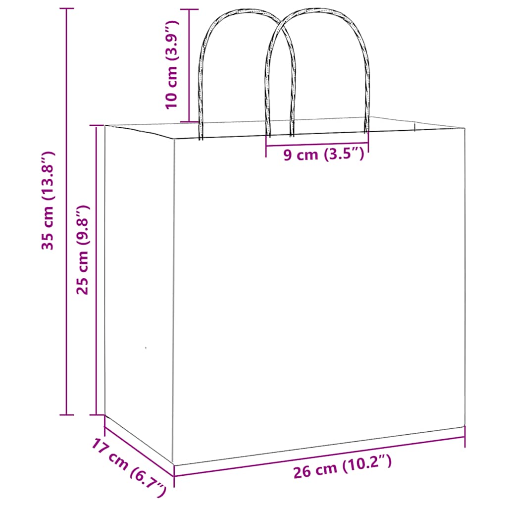 Paper Bags 250 pcs with Handles Black 26x17x25 cm