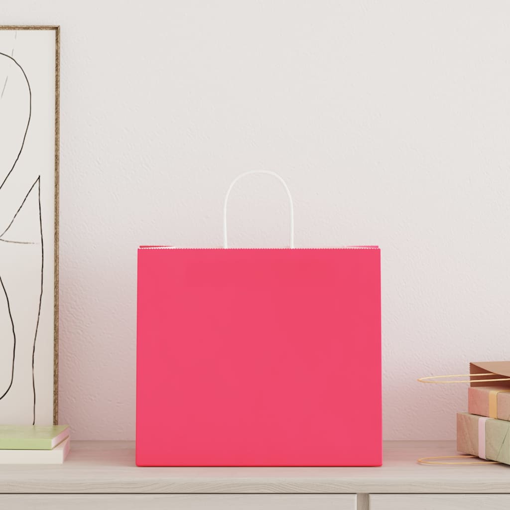 Paper Bags 250 pcs with Handles Pink 32x22x28 cm