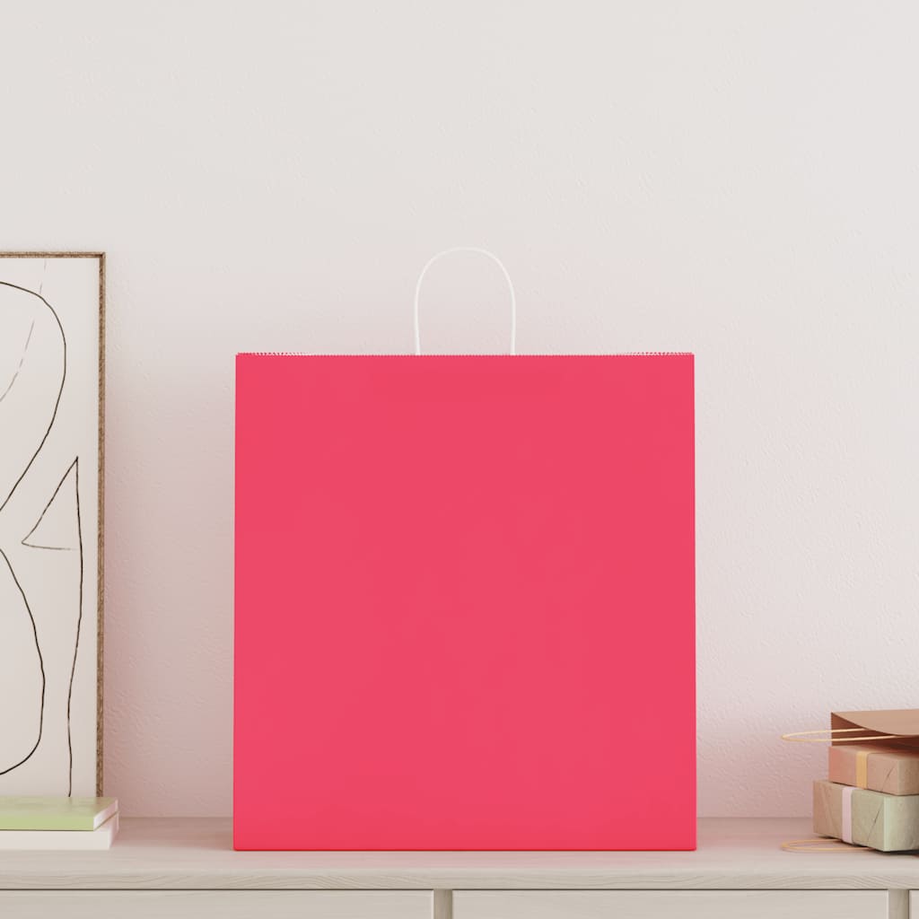 Paper Bags 250 pcs with Handles Pink 45x17x48 cm