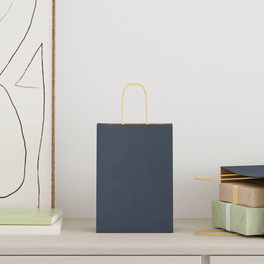 Paper Bags 50 pcs with Handles Blue 15x8x21 cm