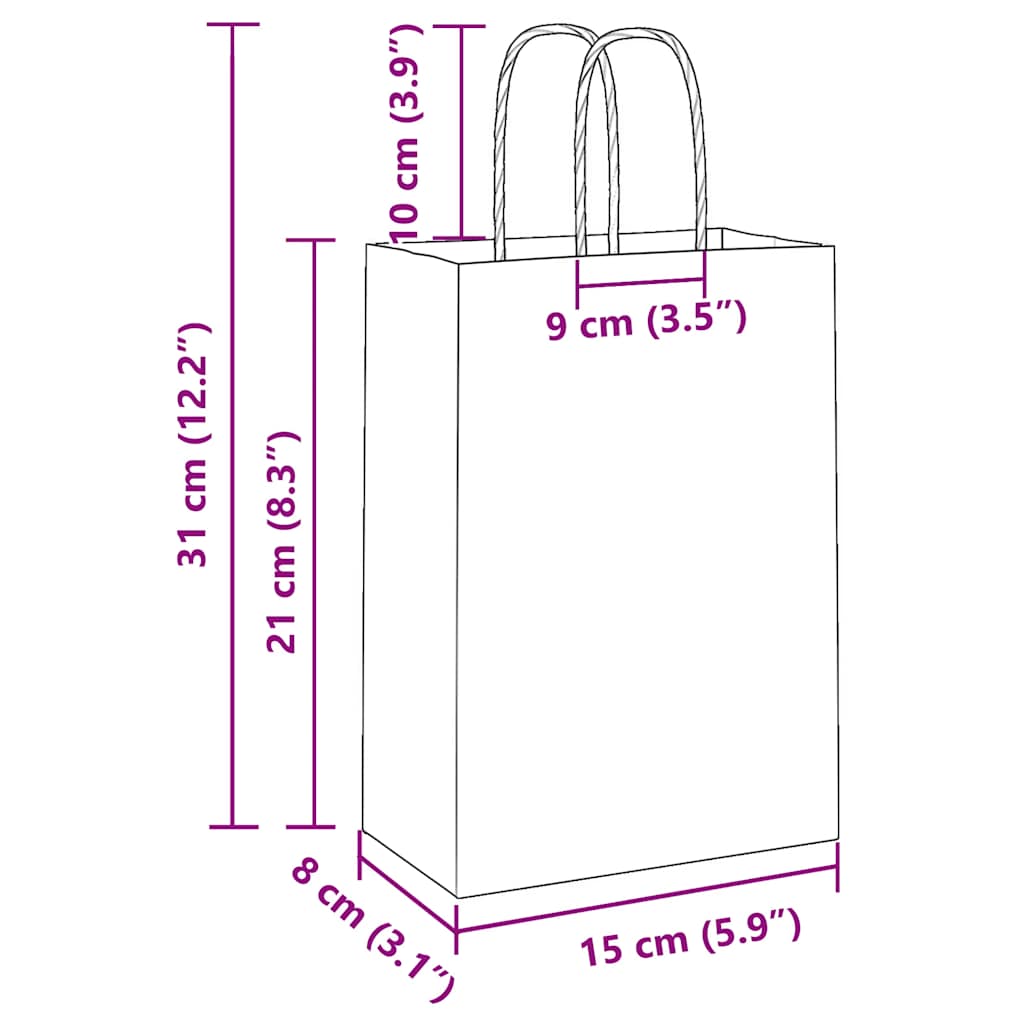 Paper Bags 50 pcs with Handles Blue 15x8x21 cm