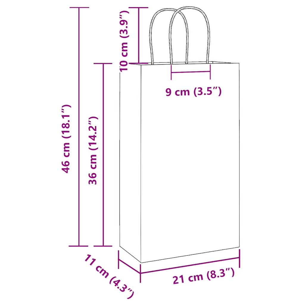 Paper Bags 50 pcs with Handles Green 21x11x36 cm