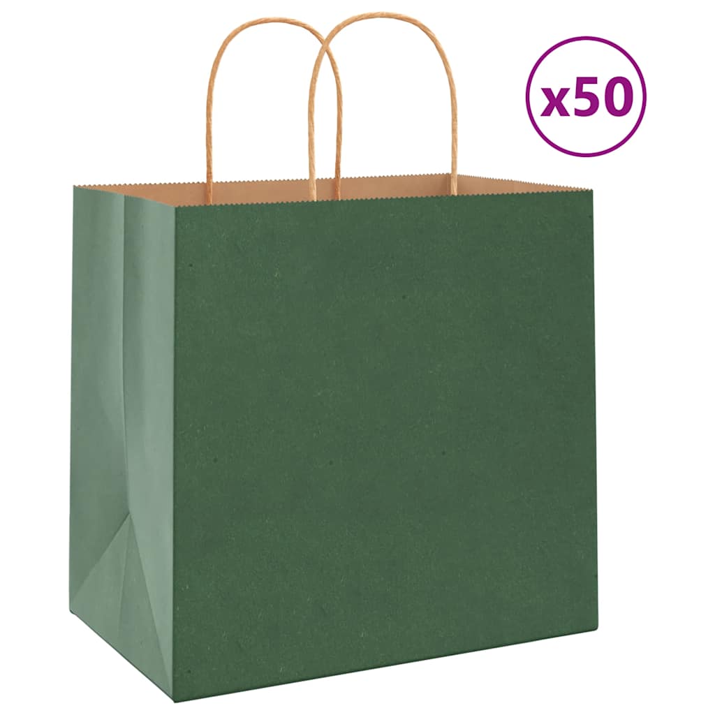 Paper Bags 50 pcs with Handles Green 26x17x25 cm