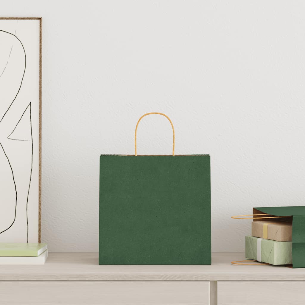 Paper Bags 50 pcs with Handles Green 26x17x25 cm