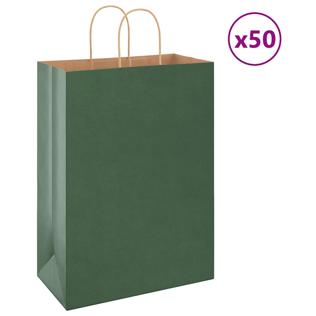 Paper Bags 50 pcs with Handles Green 32x17x44 cm
