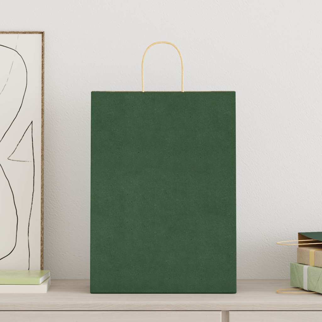 Paper Bags 50 pcs with Handles Green 32x17x44 cm