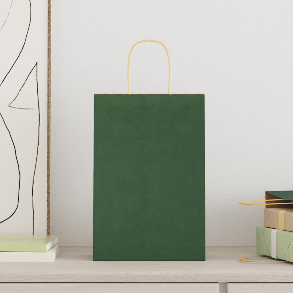 Paper Bags 250 pcs with Handles Green 21x11x31 cm