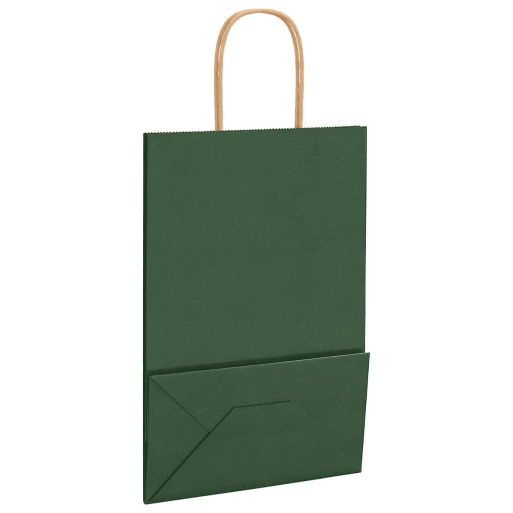 Paper Bags 250 pcs with Handles Green 21x11x31 cm