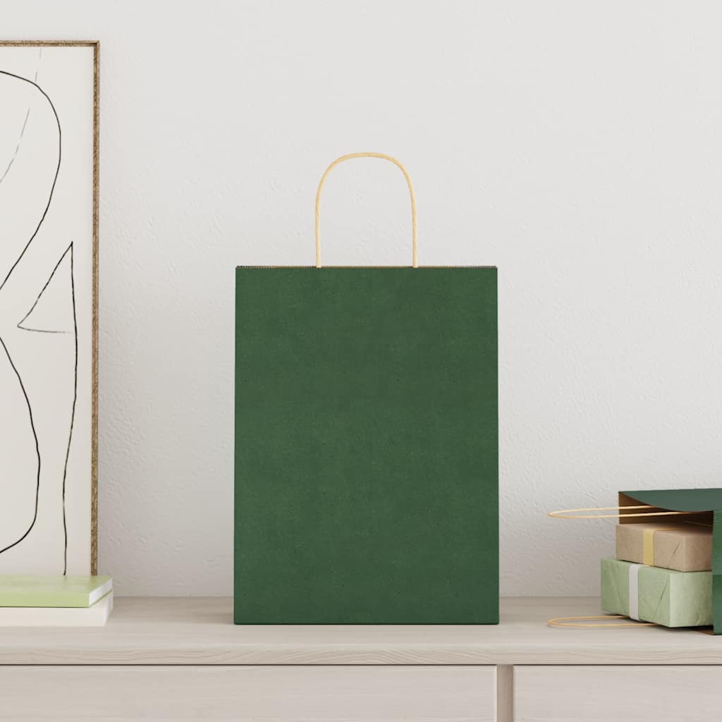 Paper Bags 250 pcs with Handles Green 26x12x35 cm