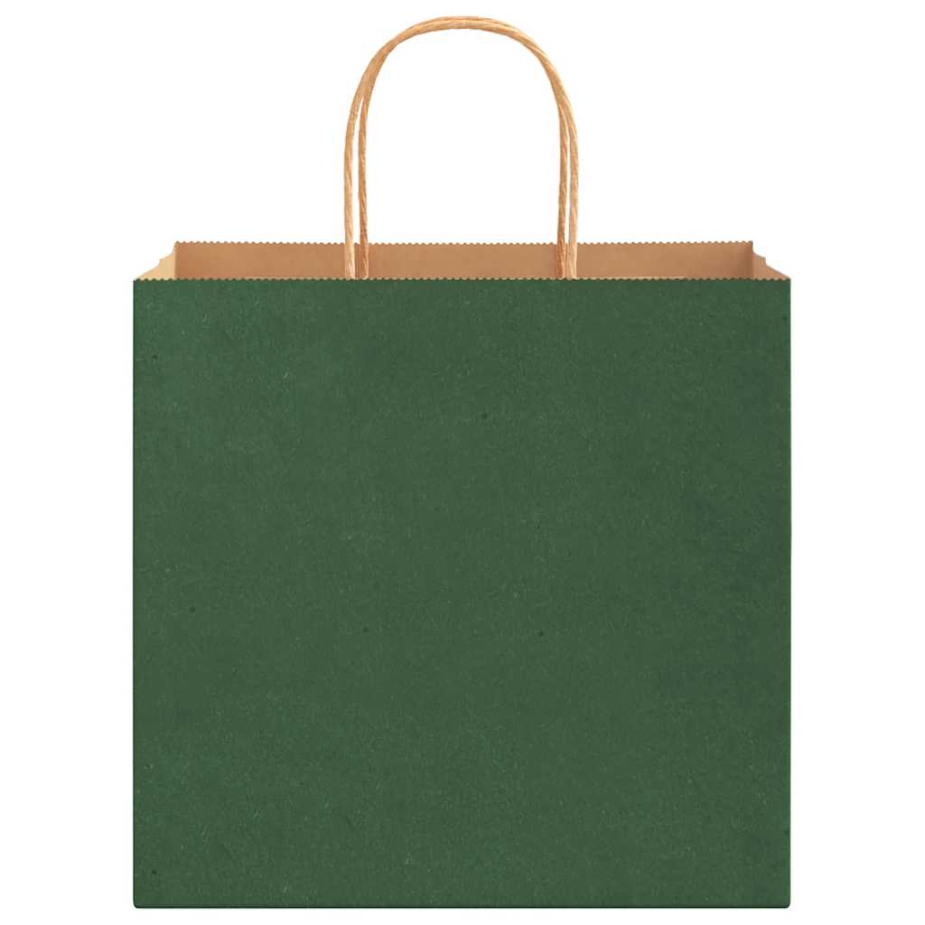 Paper Bags 250 pcs with Handles Green 26x17x25 cm