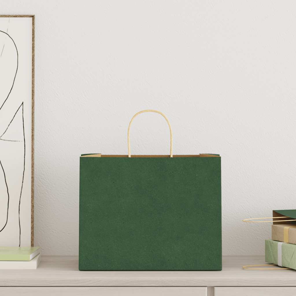 Paper Bags 250 pcs with Handles Green 32x22x24 cm