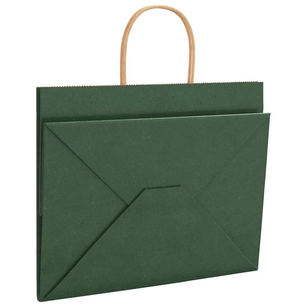 Paper Bags 250 pcs with Handles Green 32x22x24 cm