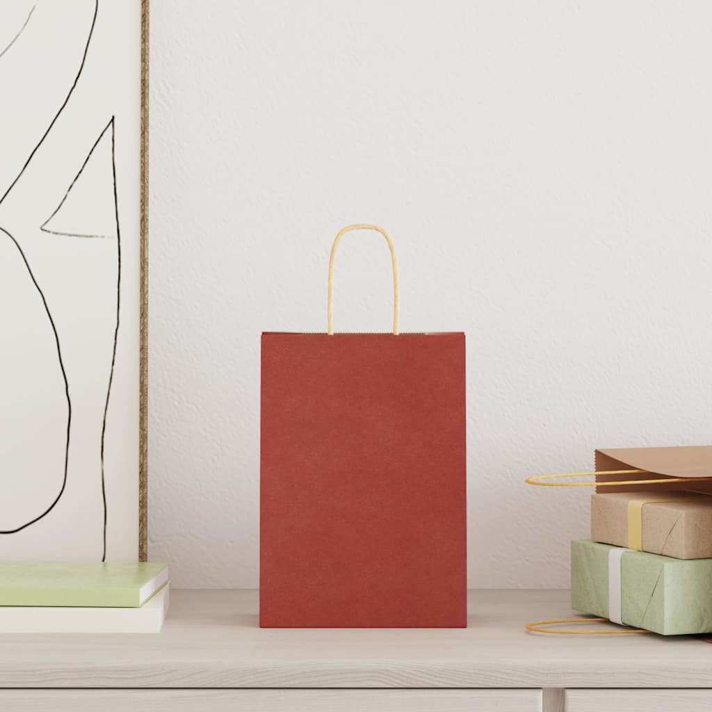 Paper Bags 250 pcs with Handles Red 15x8x21 cm