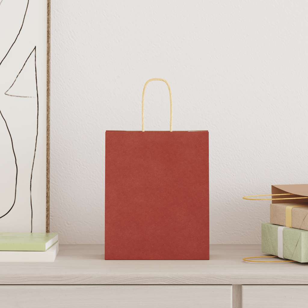 Paper Bags 250 pcs with Handles Red 18x8x22 cm