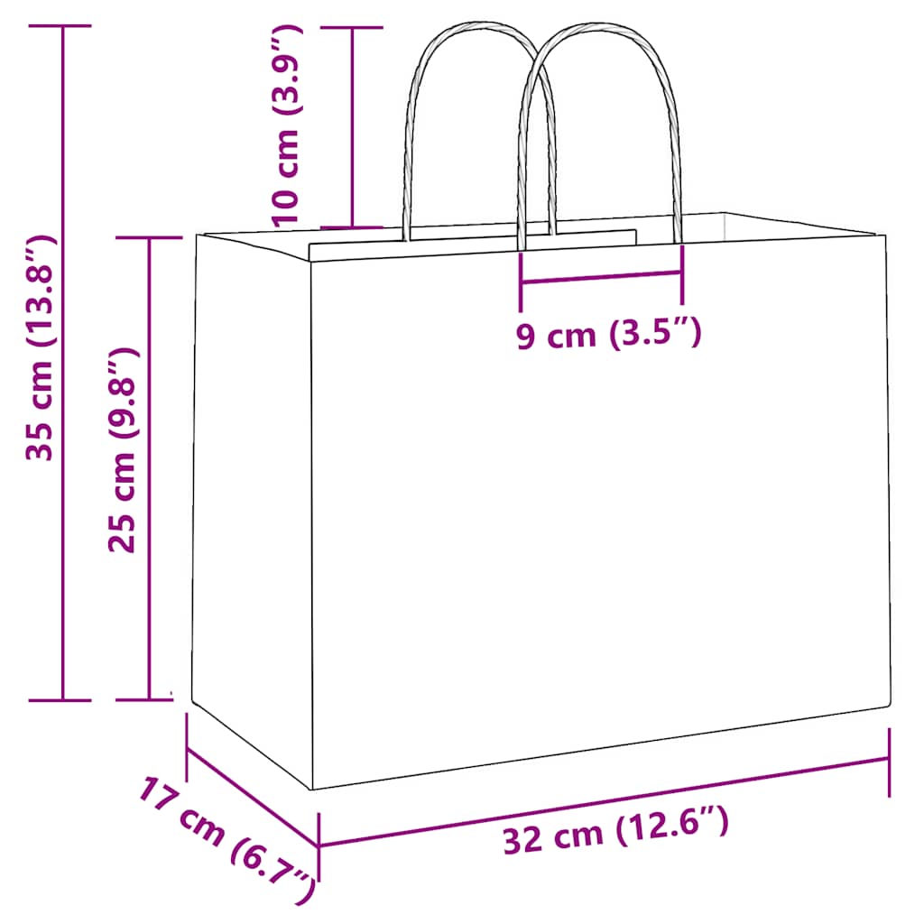 Paper Bags 250 pcs with Handles Red 32x17x25 cm
